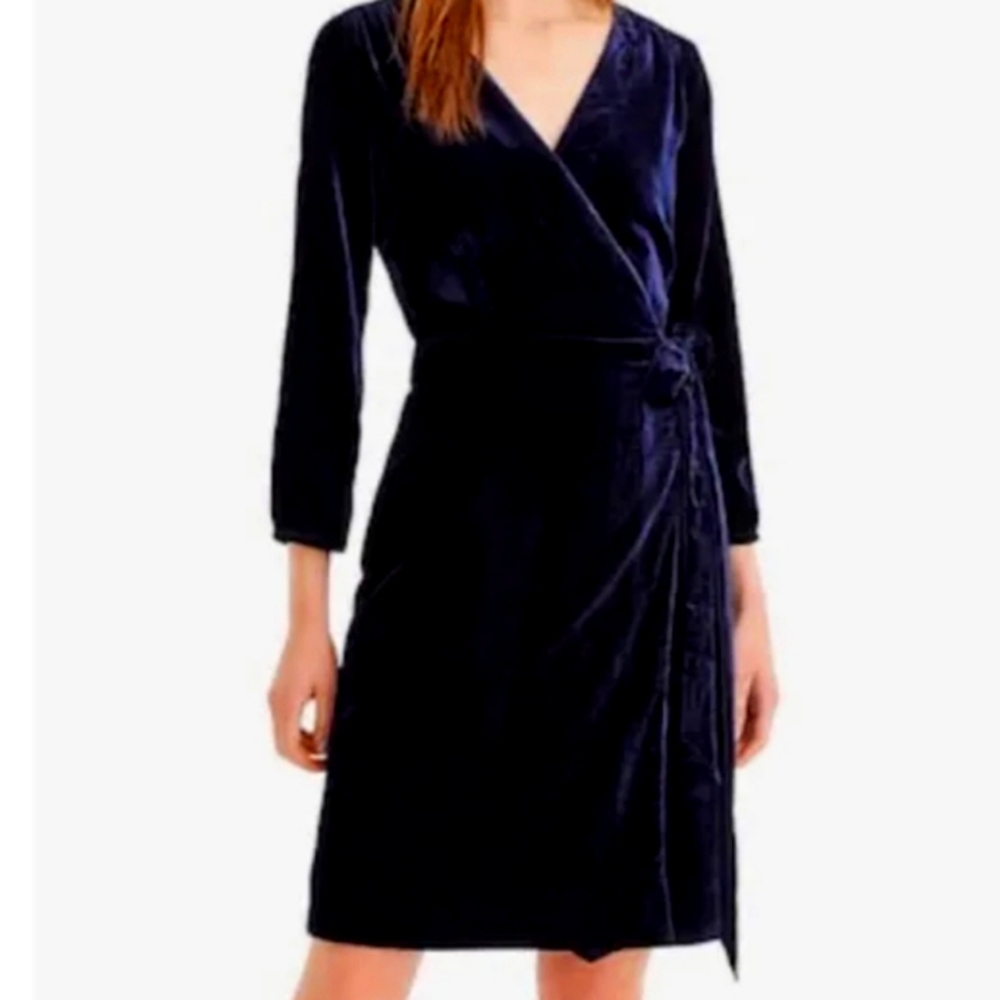 J. Crew Blue Velvet Wrap Dress (0)